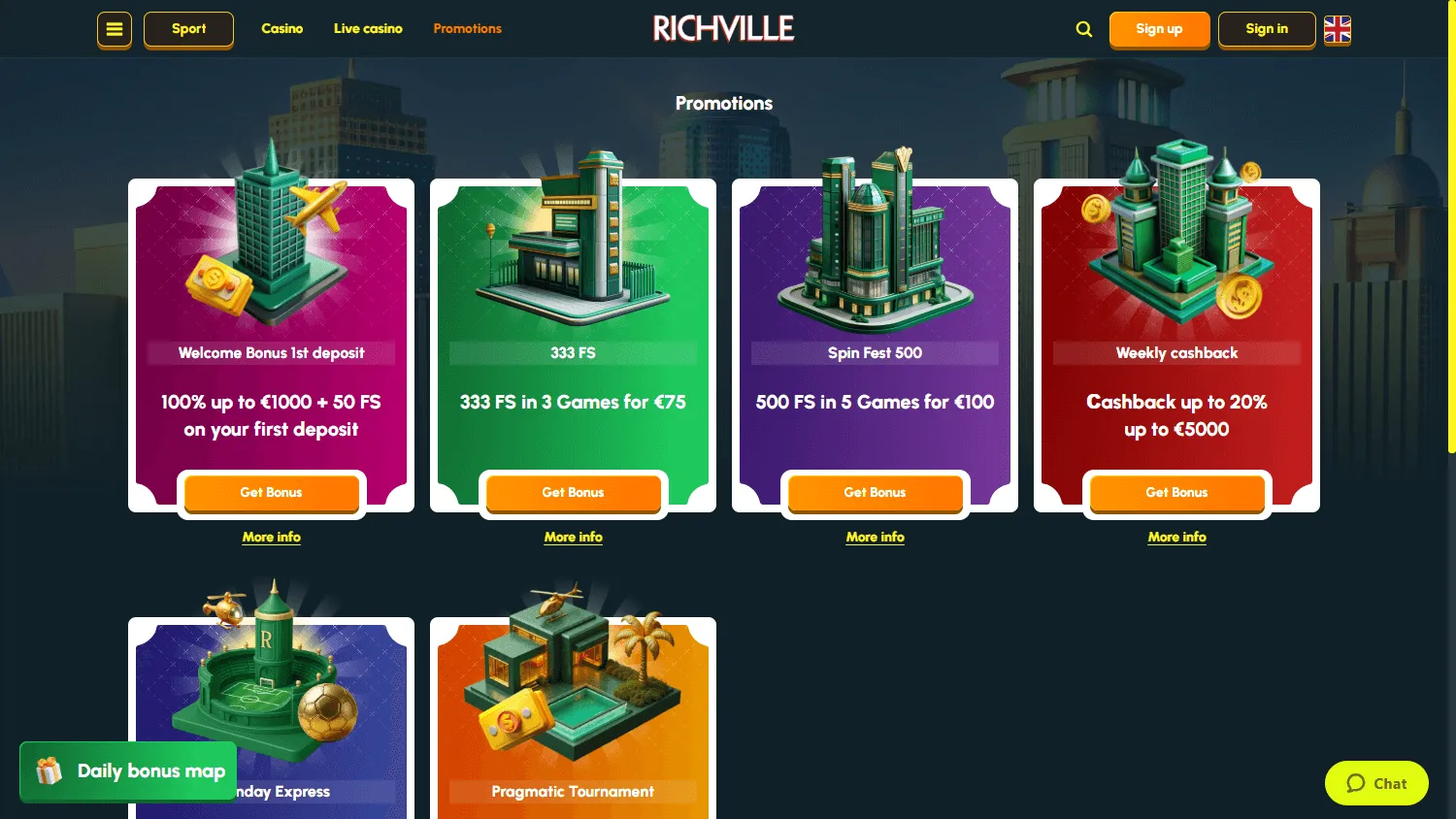 Richville Casino promotions area on a desktop screen