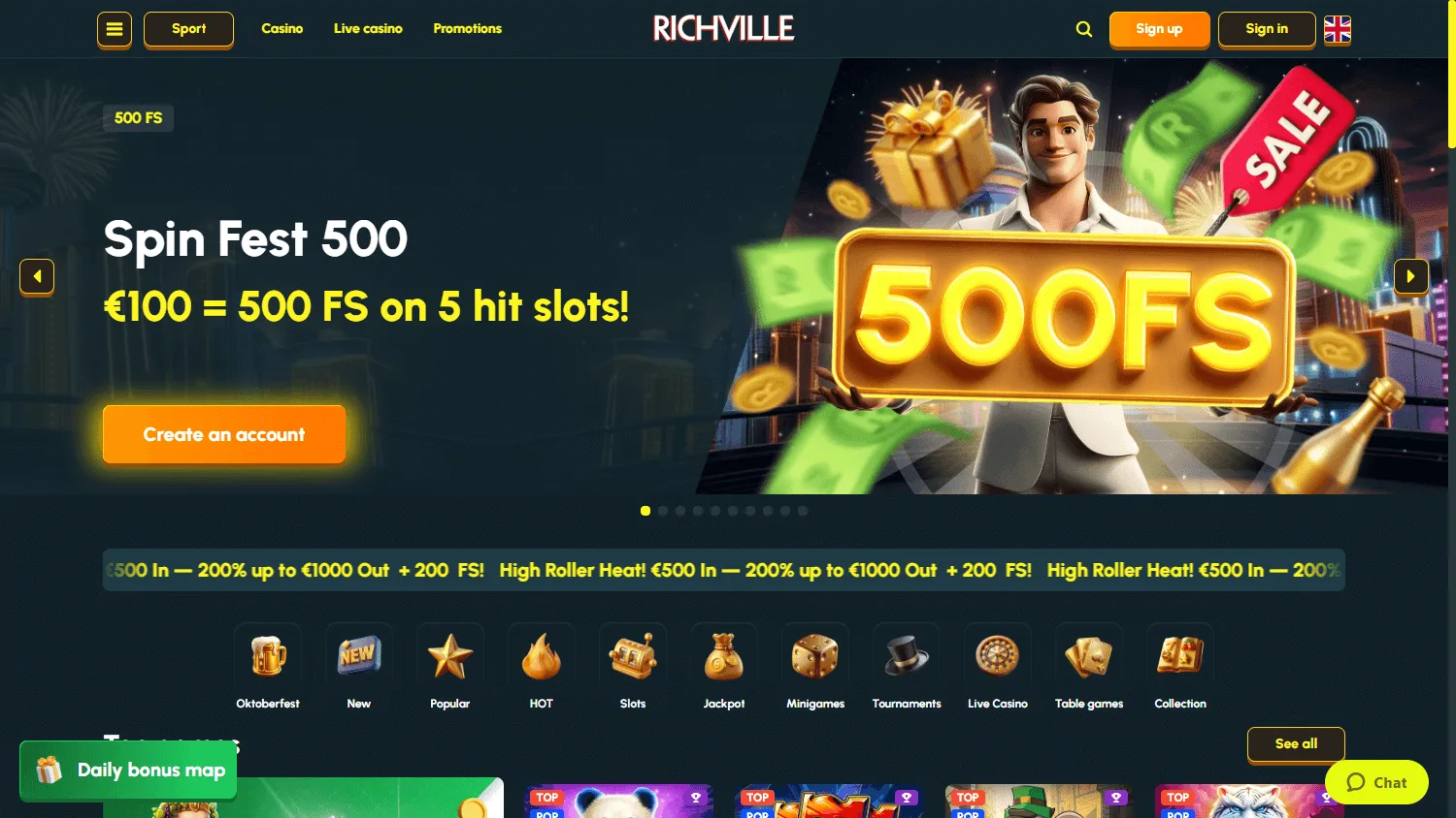 Richville Casino home page on a desktop screen